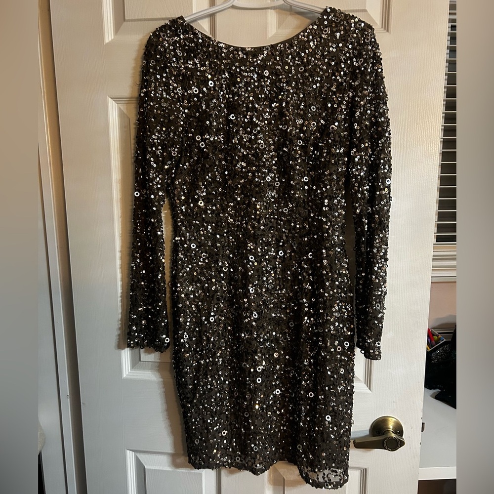 Adrianna Papell Black Sequin Long Sleeve Dress